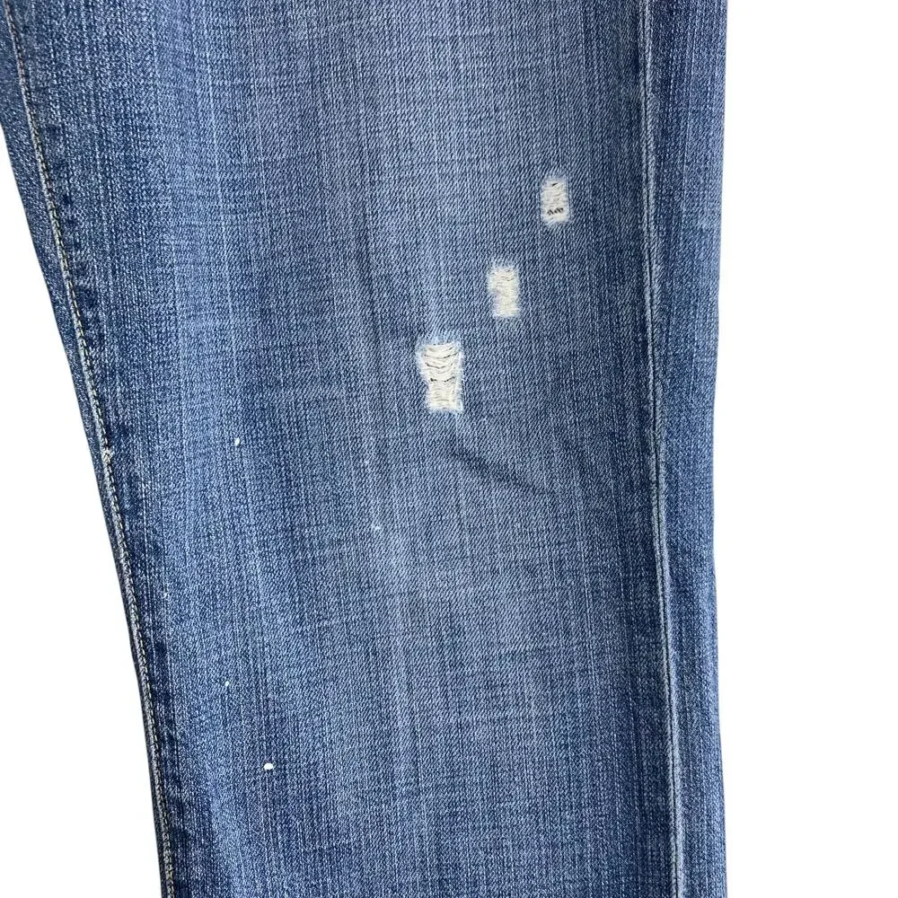 JCREW Vintage Slim Jeans Size 32X33 Destroyed Holes 100% Cotton Blue Paint Denim